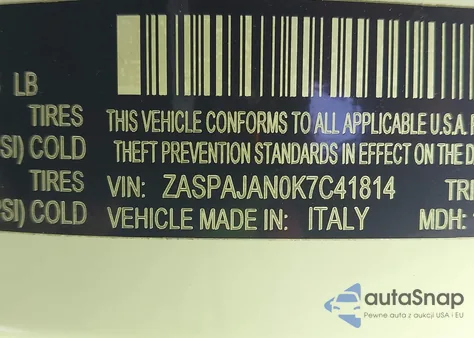 2019 Alfa Romeo Stelvio Rwd from USA, damaged, VIN ZASPAJAN0K7C41814